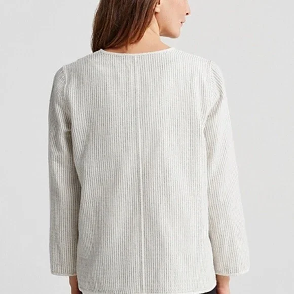 EILEEN FISHER REVERSIBLE COTTON KIMONO JACKET M Open Front Lagenlook Blazer - Picture 4 of 13